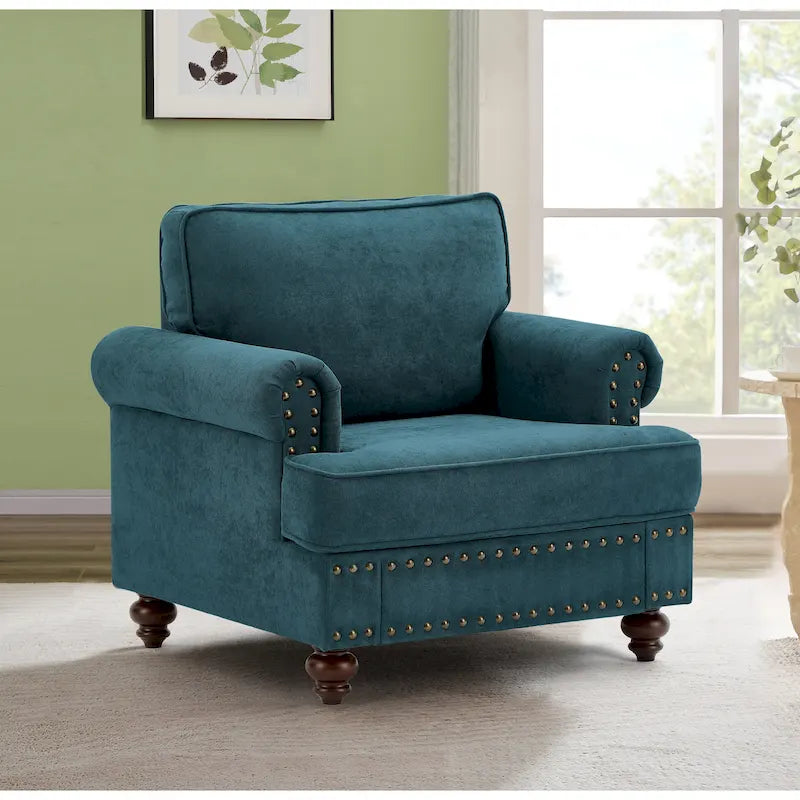 Fauteuil d'appoint en chenille de 94,5 cm avec clous de tapissier