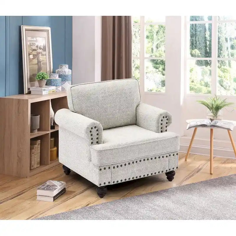 Fauteuil d'appoint en chenille de 94,5 cm avec clous de tapissier