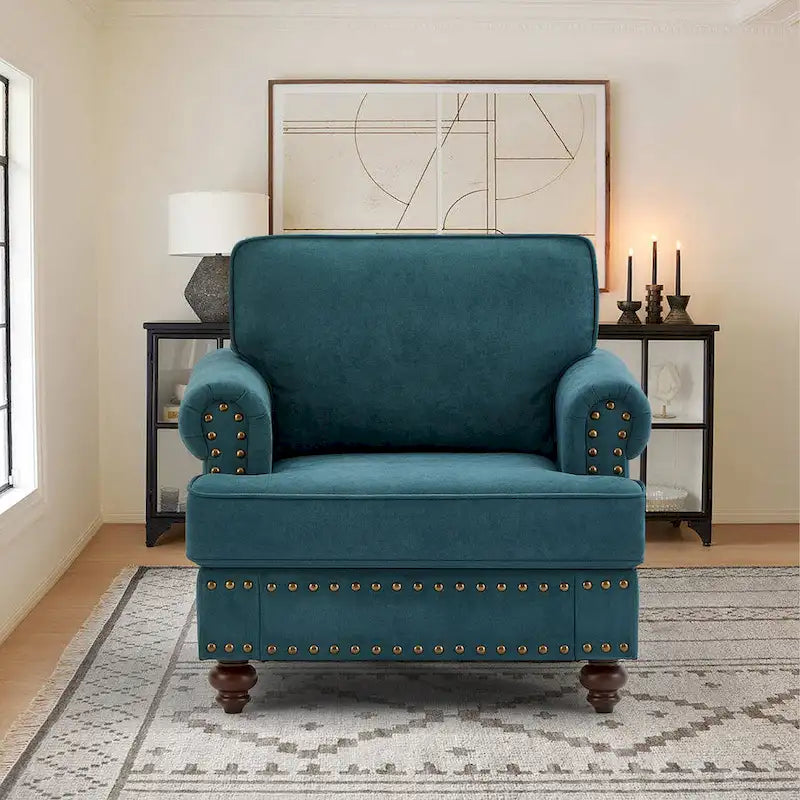 Fauteuil d'appoint en chenille de 94,5 cm avec clous de tapissier