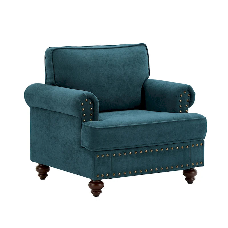 Fauteuil d'appoint en chenille de 94,5 cm avec clous de tapissier