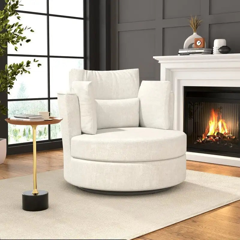 Fauteuil pivotant de 88 cm de large, revêtu de tissu chenille