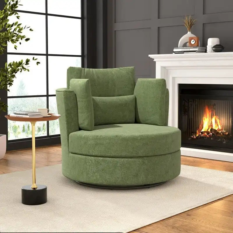 Fauteuil pivotant de 88 cm de large, revêtu de tissu chenille