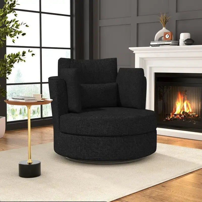 Fauteuil pivotant de 88 cm de large, revêtu de tissu chenille