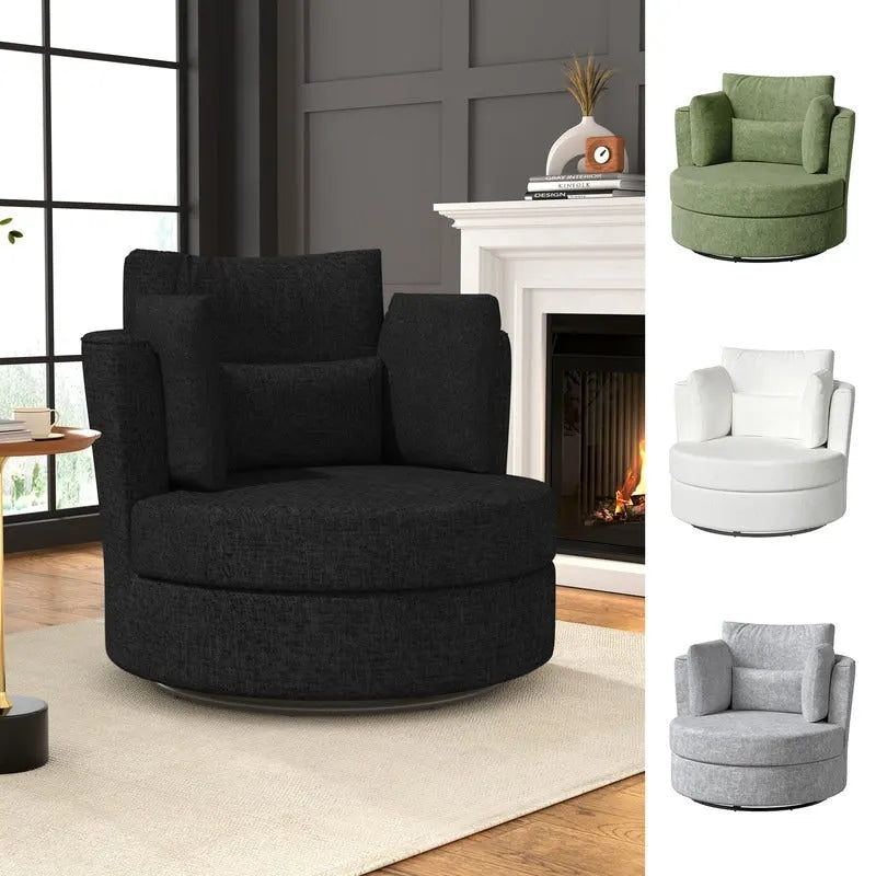 Fauteuil pivotant de 88 cm de large, revêtu de tissu chenille