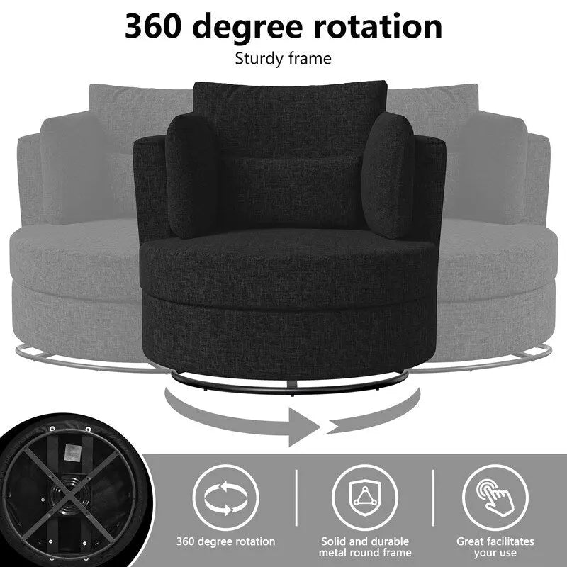 Fauteuil pivotant de 88 cm de large, revêtu de tissu chenille