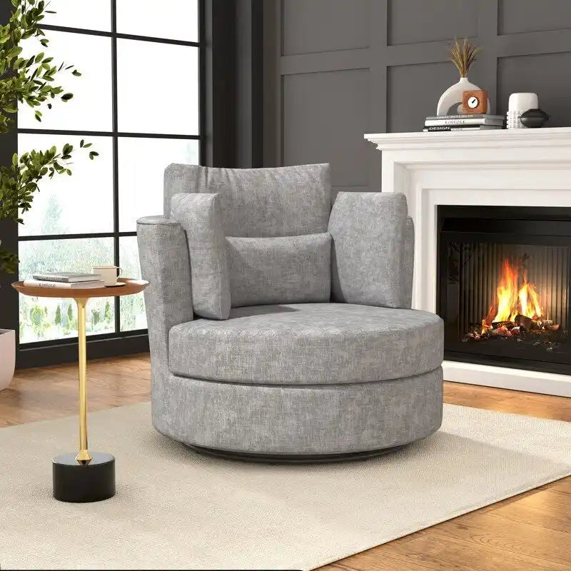 Fauteuil pivotant de 88 cm de large, revêtu de tissu chenille
