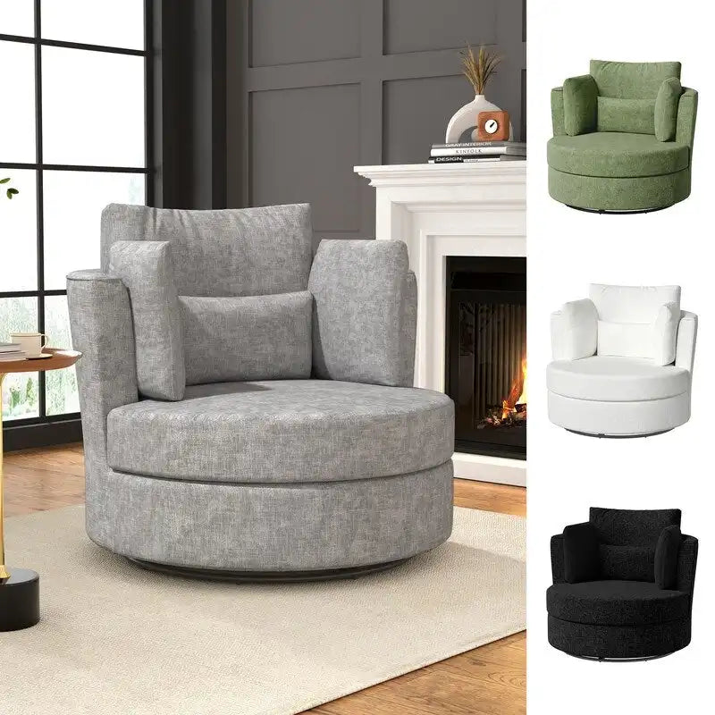 Fauteuil pivotant de 88 cm de large, revêtu de tissu chenille