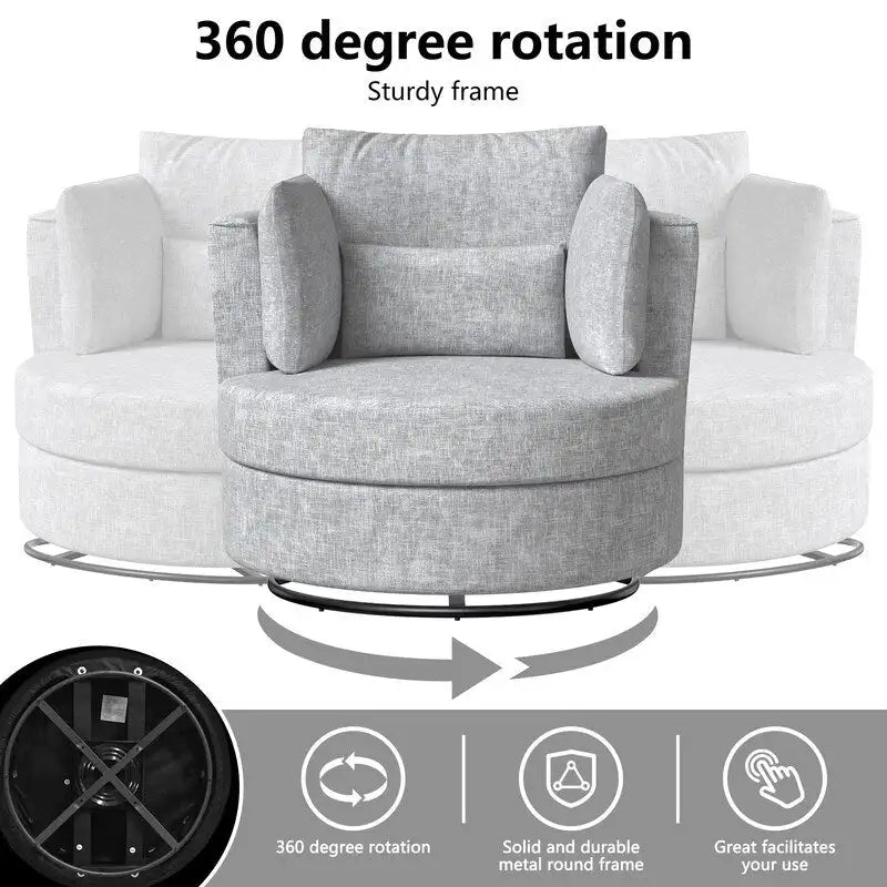 Fauteuil pivotant de 88 cm de large, revêtu de tissu chenille