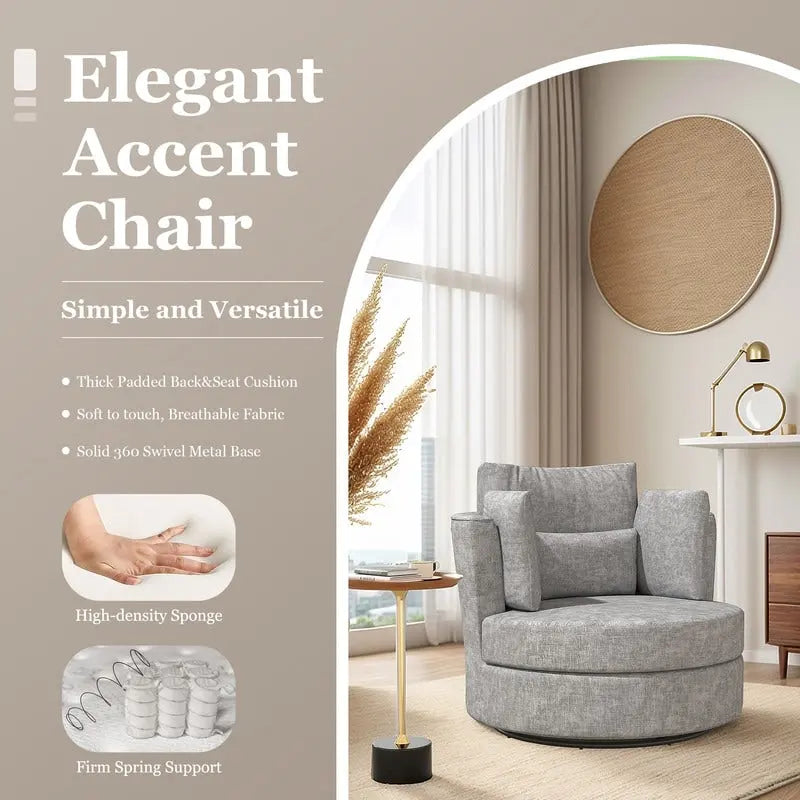 Fauteuil pivotant de 88 cm de large, revêtu de tissu chenille