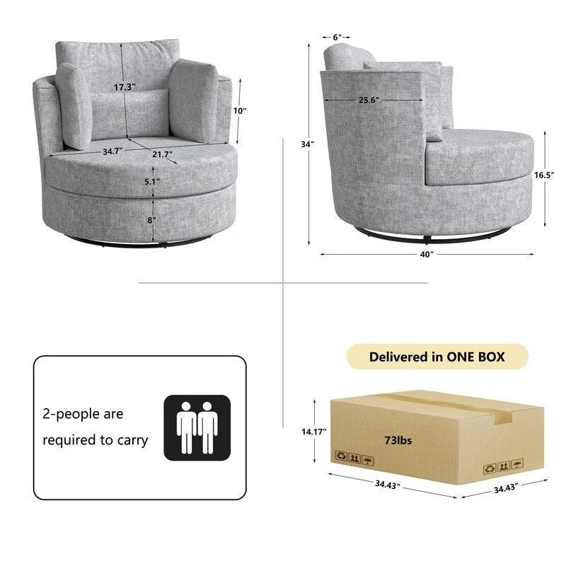Fauteuil pivotant de 88 cm de large, revêtu de tissu chenille