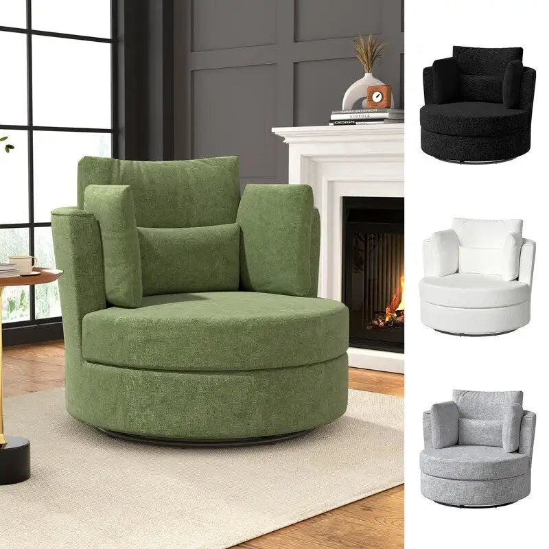 Fauteuil pivotant de 88 cm de large, revêtu de tissu chenille