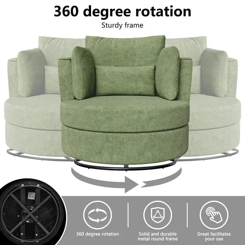 Fauteuil pivotant de 88 cm de large, revêtu de tissu chenille