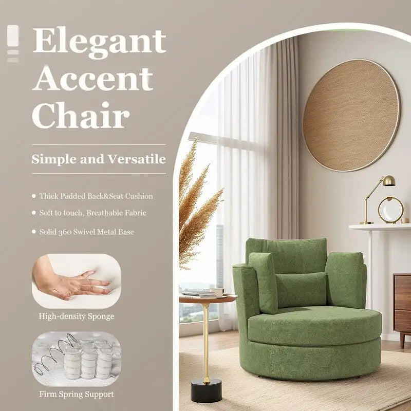 Fauteuil pivotant de 88 cm de large, revêtu de tissu chenille