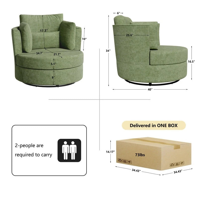 Fauteuil pivotant de 88 cm de large, revêtu de tissu chenille