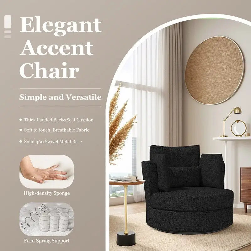 Fauteuil pivotant de 88 cm de large, revêtu de tissu chenille