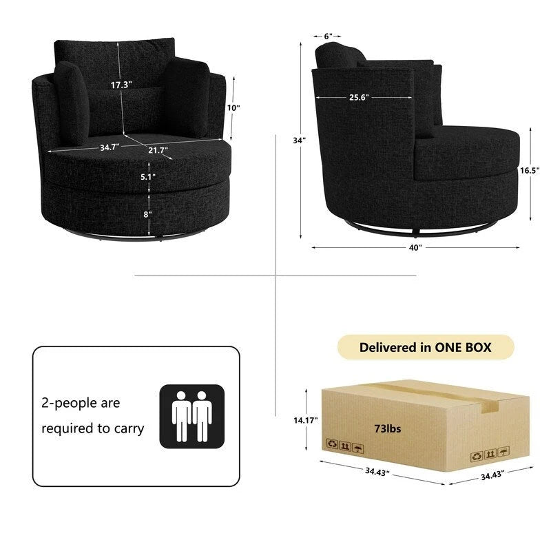 Fauteuil pivotant de 88 cm de large, revêtu de tissu chenille