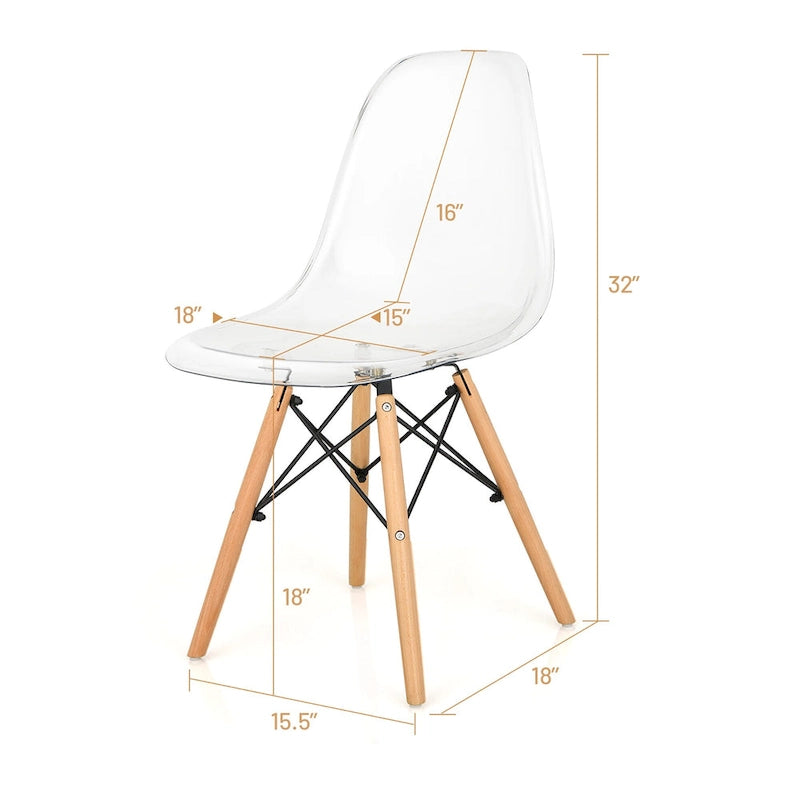 Chaise de salle à manger moderne à coque en plastique avec assise transparente