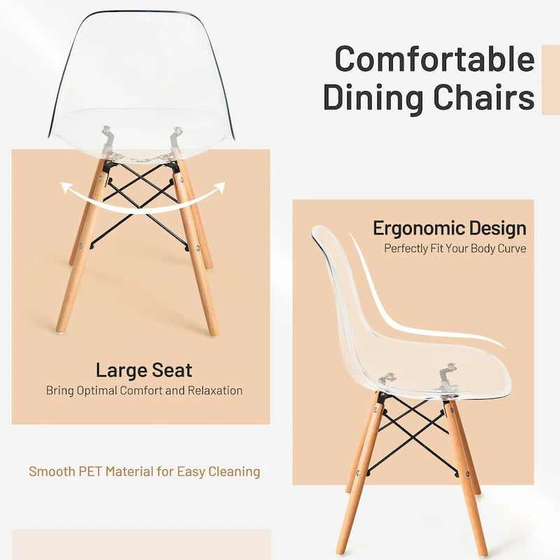 Chaise de salle à manger moderne à coque en plastique avec assise transparente