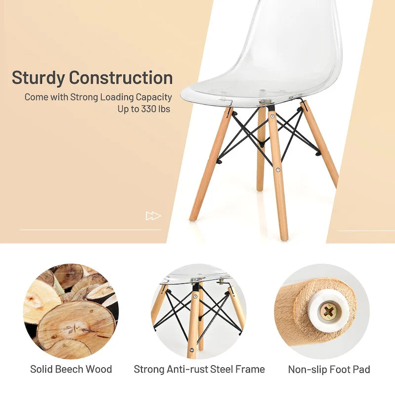 Chaise de salle à manger moderne à coque en plastique avec assise transparente