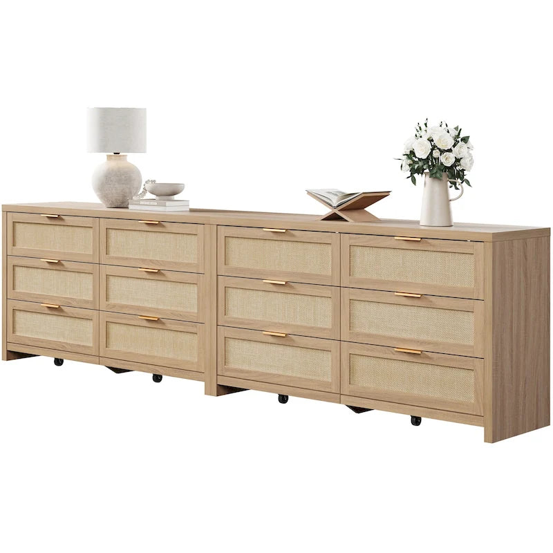 Commode d'angle élégante avec 6 tiroirs en rotin tressé