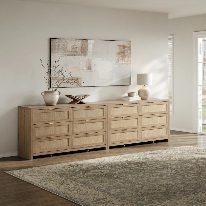 Commode d'angle élégante avec 6 tiroirs en rotin tressé