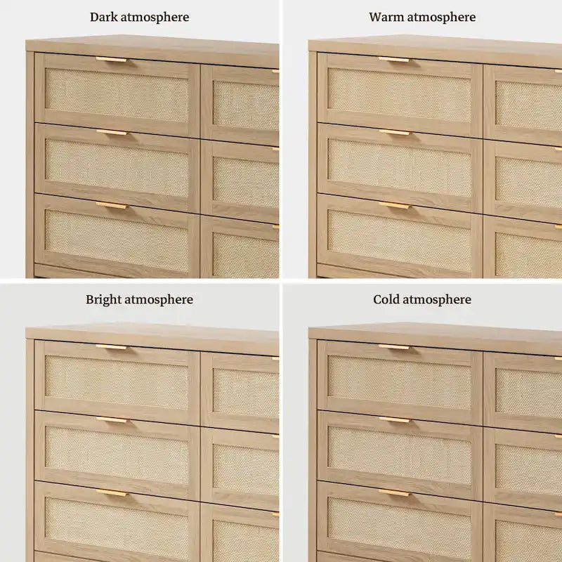 Commode d'angle élégante avec 6 tiroirs en rotin tressé