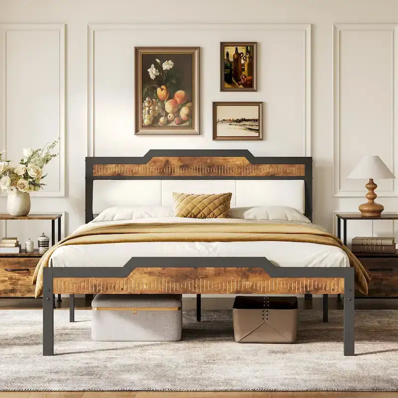 Queen Size Bed Frame with Headboard and Footboard, Under-bed Storage, Brown