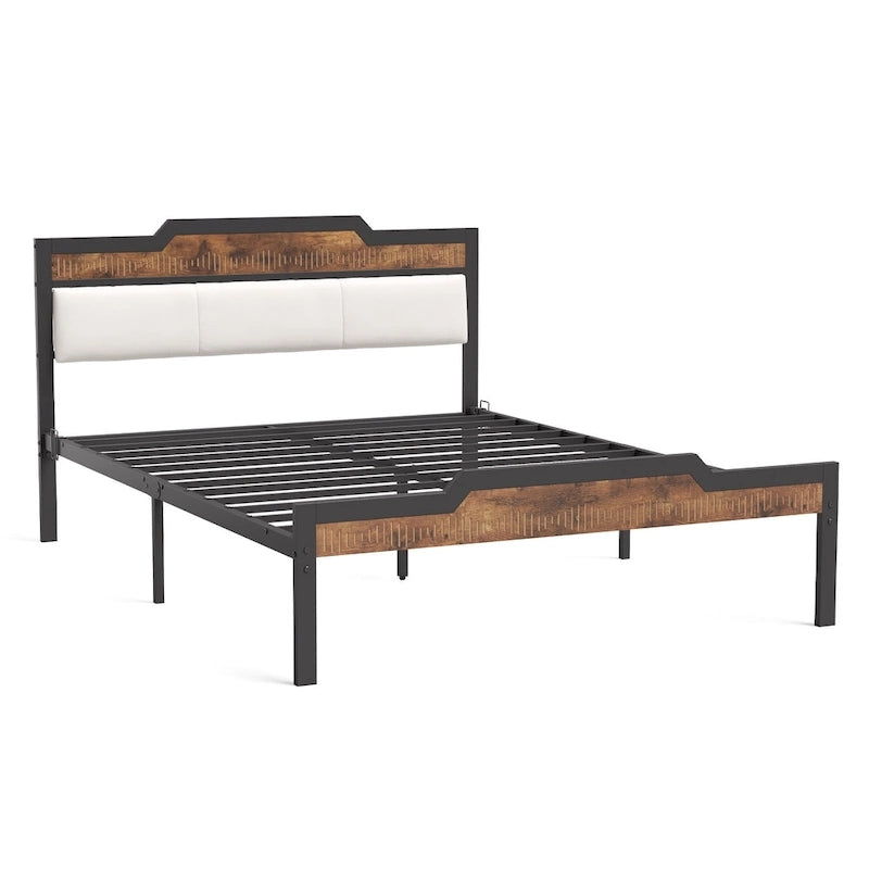 Cadre de lit Queen Size avec tête et pied de lit et rangement sous le lit, couleur marron