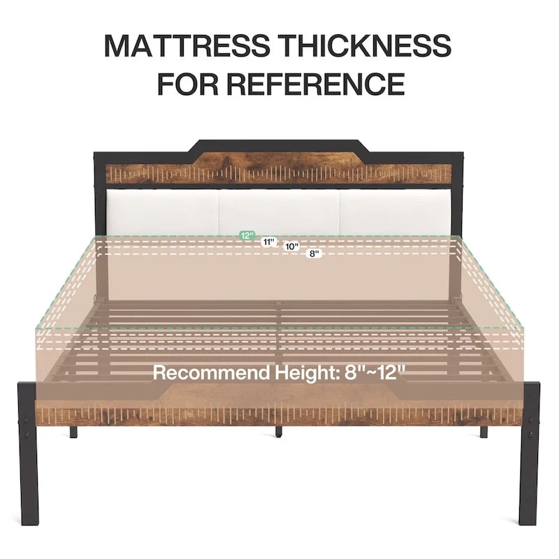 Cadre de lit Queen Size avec tête et pied de lit et rangement sous le lit, couleur marron