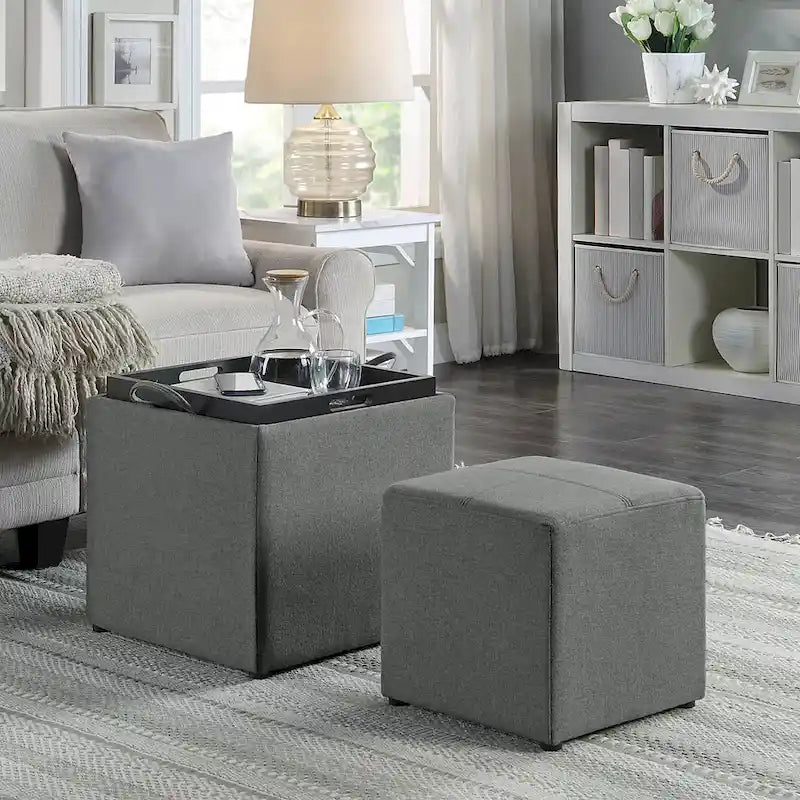 Pouf de rangement avec plateau réversible