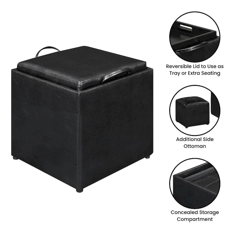Pouf de rangement avec plateau réversible