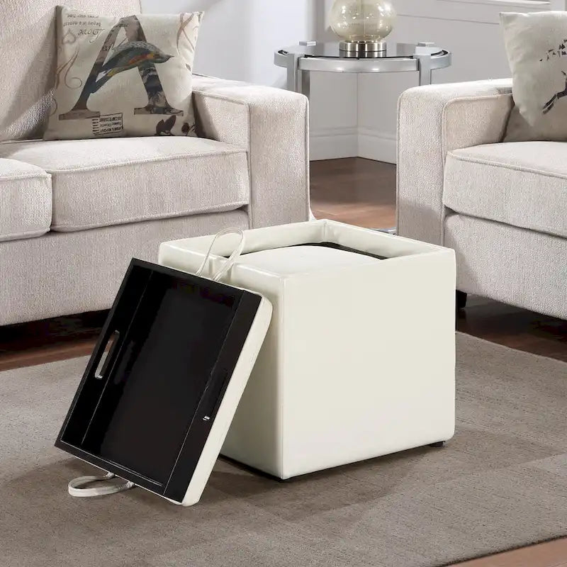 Pouf de rangement avec plateau réversible