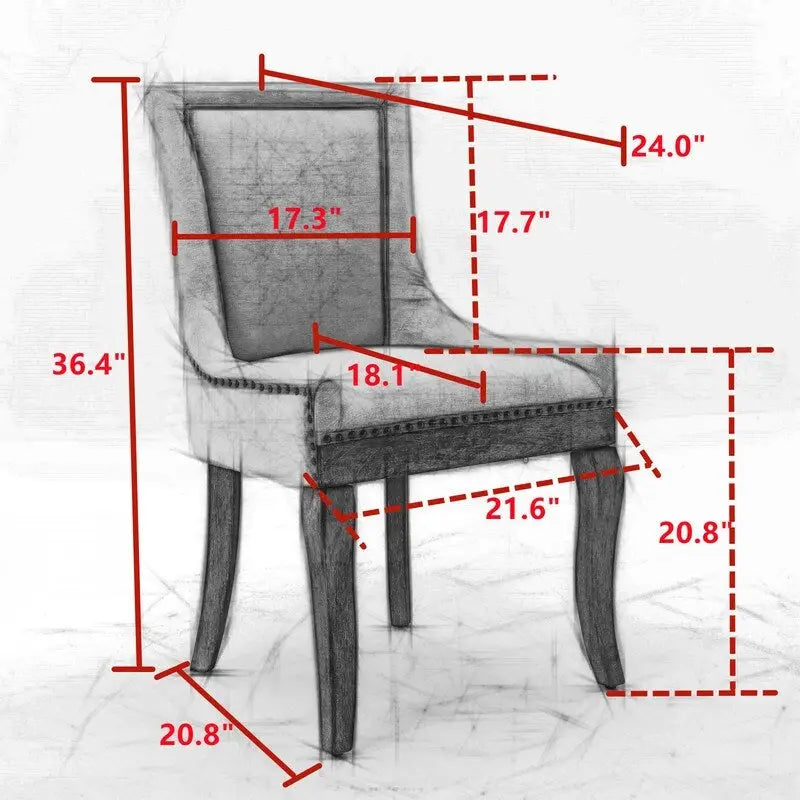 Chaise de salle à manger de style campagnard vintage français avec revêtement en lin et clous décoratifs