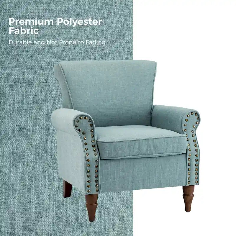 Fauteuil d'appoint rembourré confortable avec pieds tournés en bois et clous décoratifs