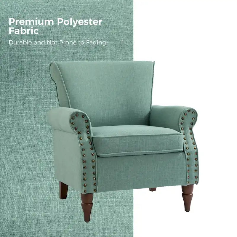 Fauteuil d'appoint rembourré confortable avec pieds tournés en bois et clous décoratifs