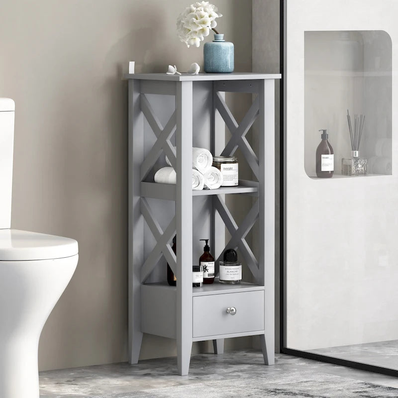 Étagère de rangement de salle de bain en bois manufacturé avec tiroir