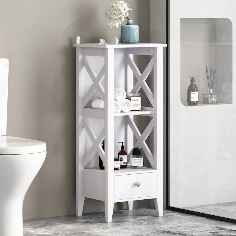 Étagère de rangement de salle de bain en bois manufacturé avec tiroir