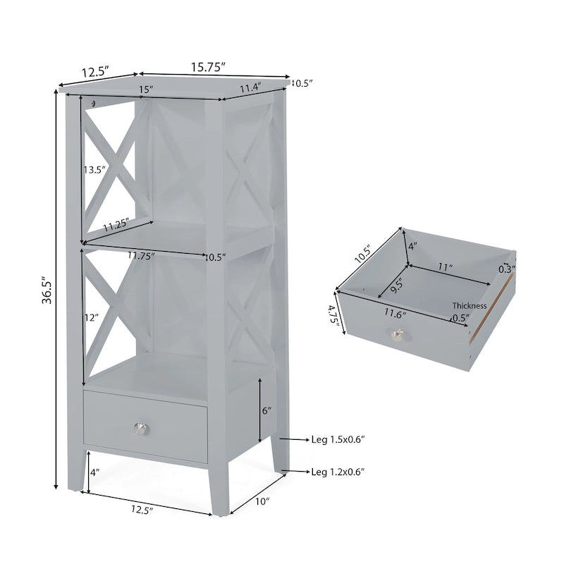 Étagère de rangement de salle de bain en bois manufacturé avec tiroir
