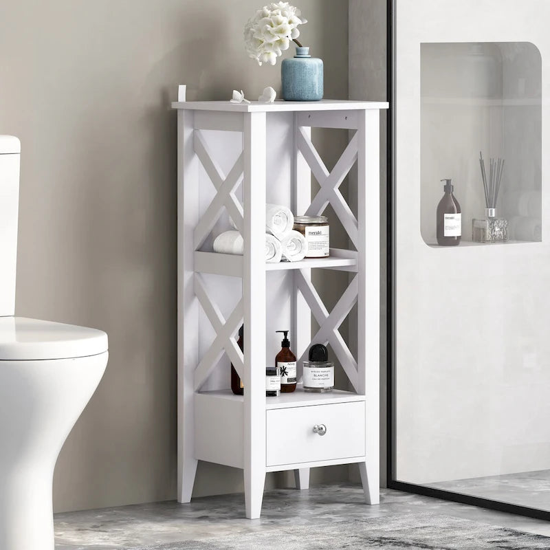 Étagère de rangement de salle de bain en bois manufacturé avec tiroir