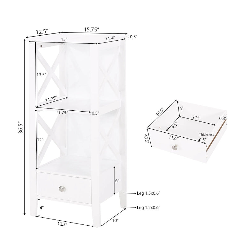 Étagère de rangement de salle de bain en bois manufacturé avec tiroir