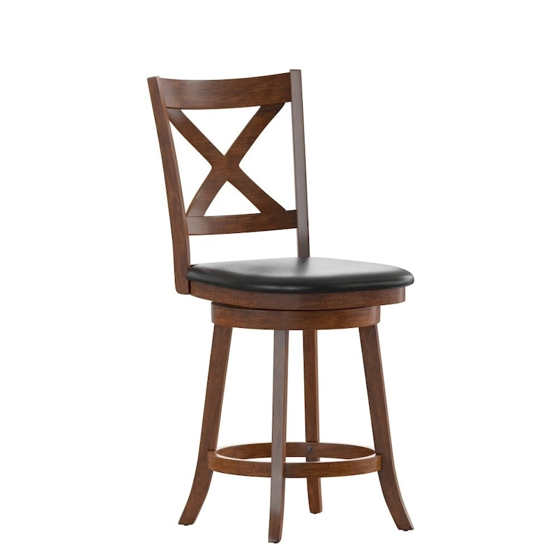 Tabouret de comptoir pivotant en bois avec dossier à barreaux et siège rembourré