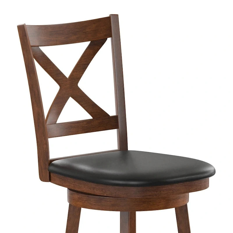Tabouret de comptoir pivotant en bois avec dossier à barreaux et siège rembourré