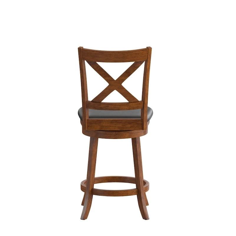 Tabouret de comptoir pivotant en bois avec dossier à barreaux et siège rembourré