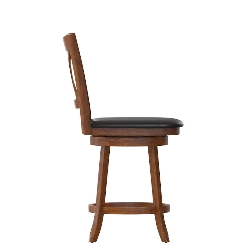 Tabouret de comptoir pivotant en bois avec dossier à barreaux et siège rembourré