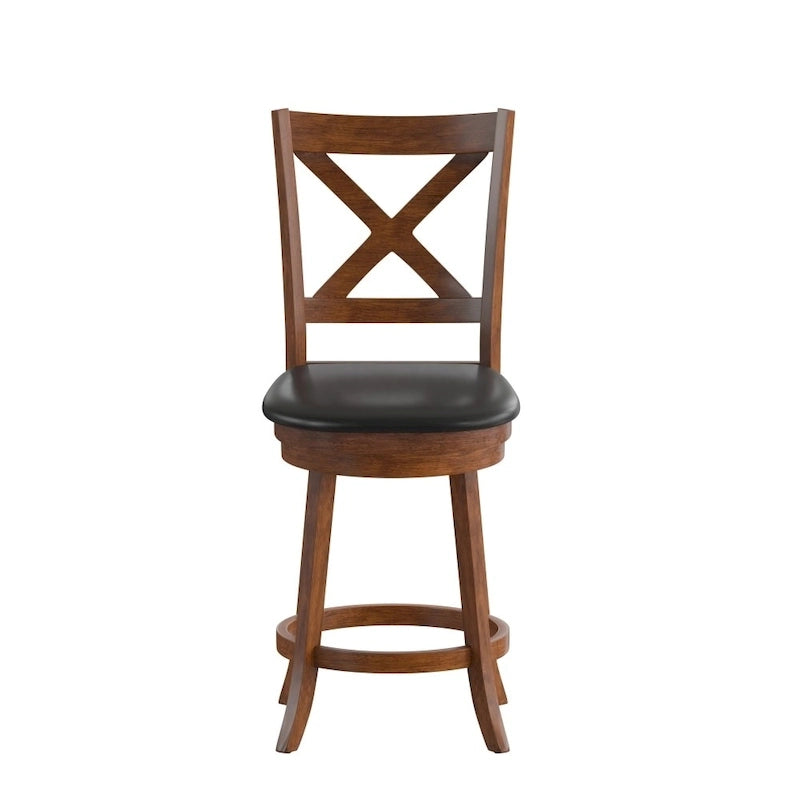 Tabouret de comptoir pivotant en bois avec dossier à barreaux et siège rembourré