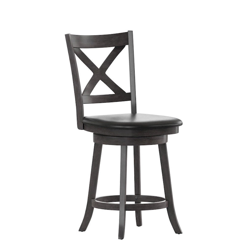 Tabouret de comptoir pivotant en bois avec dossier à barreaux et siège rembourré