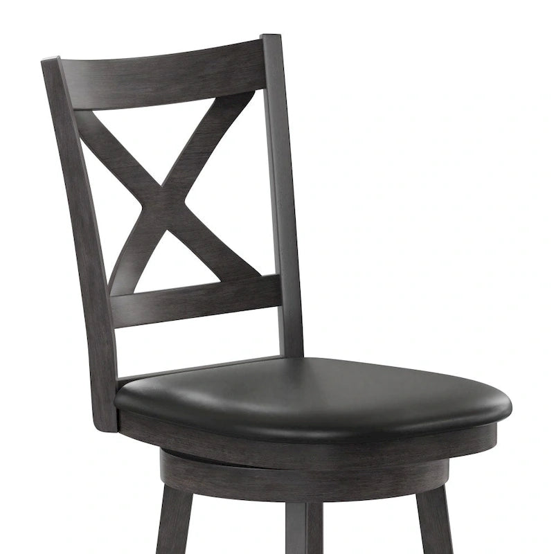 Tabouret de comptoir pivotant en bois avec dossier à barreaux et siège rembourré