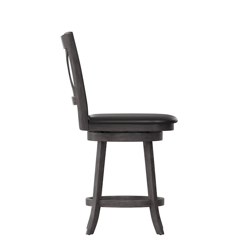 Tabouret de comptoir pivotant en bois avec dossier à barreaux et siège rembourré