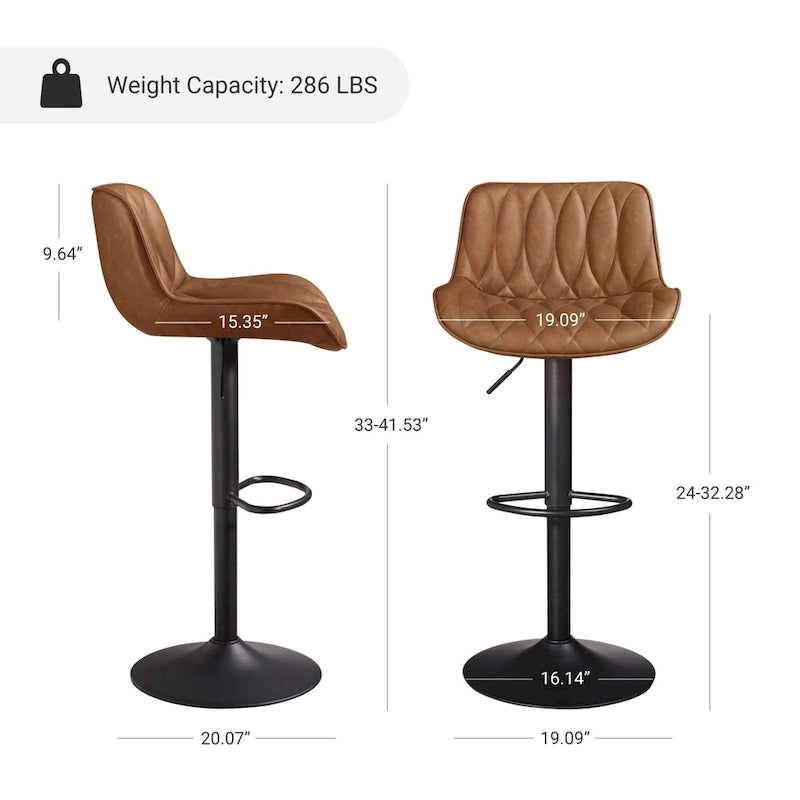 Tabouret de bar pivotant et réglable en similicuir