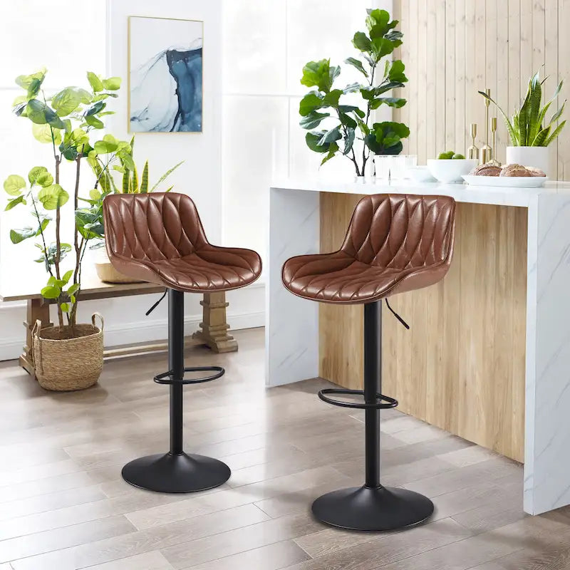 Tabouret de bar pivotant et réglable en similicuir